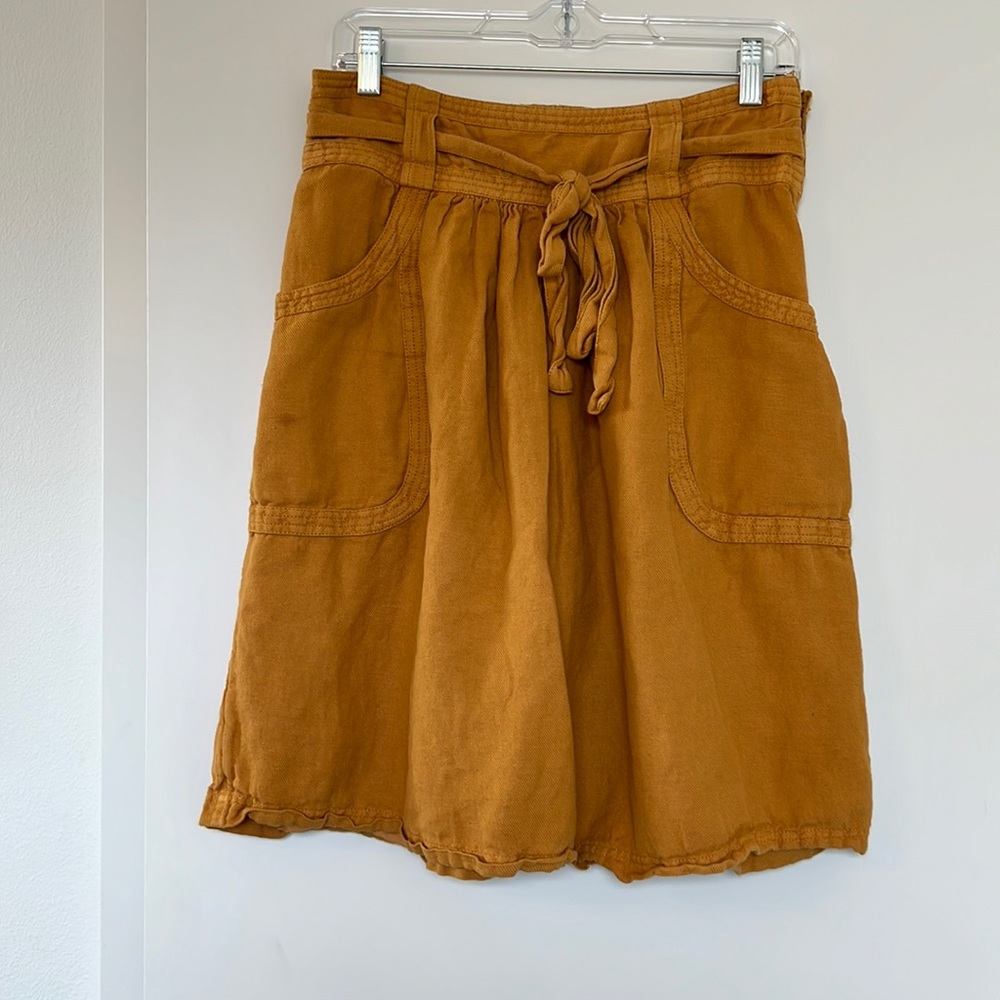 Anthropologie cotton and viscose tie wait skirt, dark yellow size small